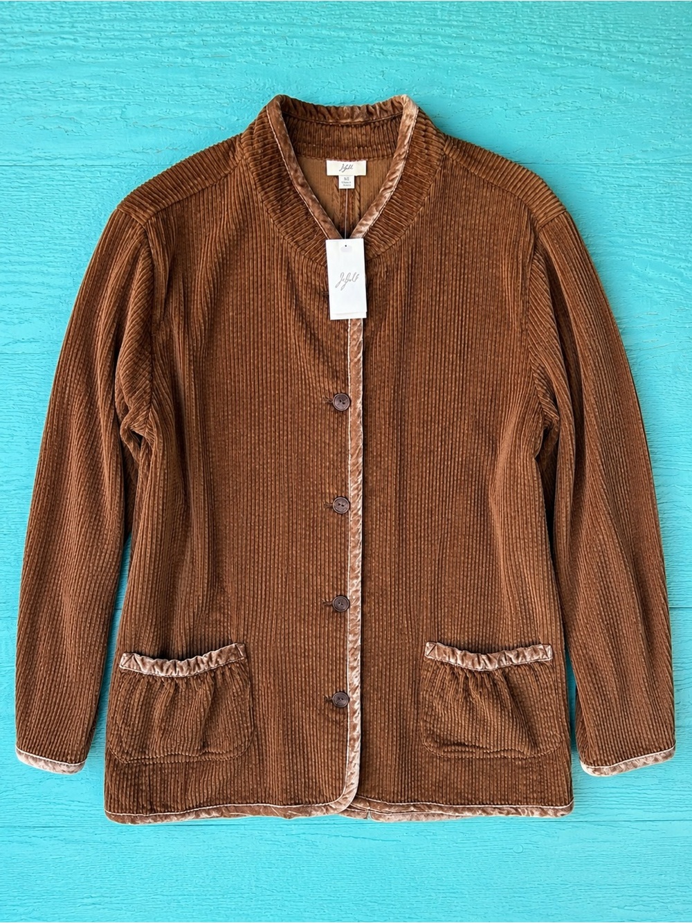 J.Jill NWT 100% Cotton Corduroy Jacket Velvet Trim XL Car Coat Retro